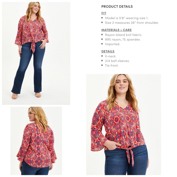 ❤️TORRID • Lenny Bell Sleeve Tie-Front Top - Picture 10 of 12